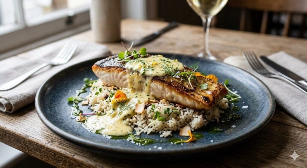 Dry-Aged Kingfish, Fermented Lemon Butter & Coconut Pilau